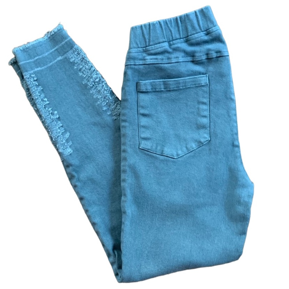 Umgee Gray Distressed Zipper Ankle Elastic Waist Jegging Small